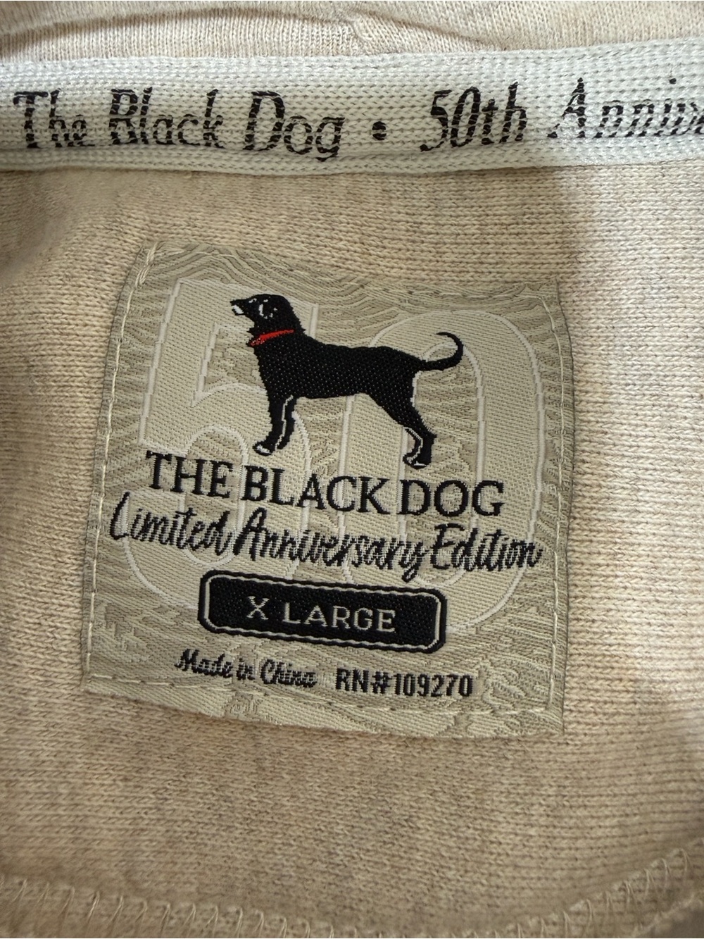 The Black Dog 50th Ltd Edition Cream hoodie with Black Dog Graphic - Picture 6 of 6